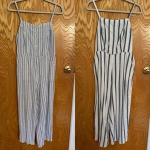 Bundle: 2 summer jumpsuits plus a free jean bottom up shirt. Small.